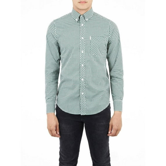Ben Sherman - Gingham Mens Button-Up Long Sleeve Shirt Forest Green SM