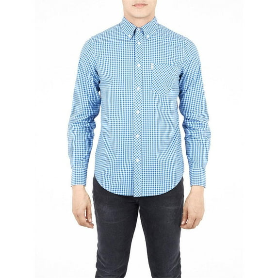 Ben Sherman - Gingham Mens Button-Up Long Sleeve Shirt Sky 2XL
