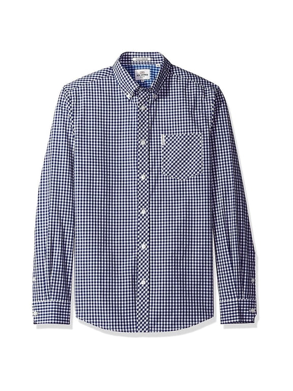 Ben Sherman - Gingham Mod Mens Button-Up Long Sleeve Shirt Blue LG
