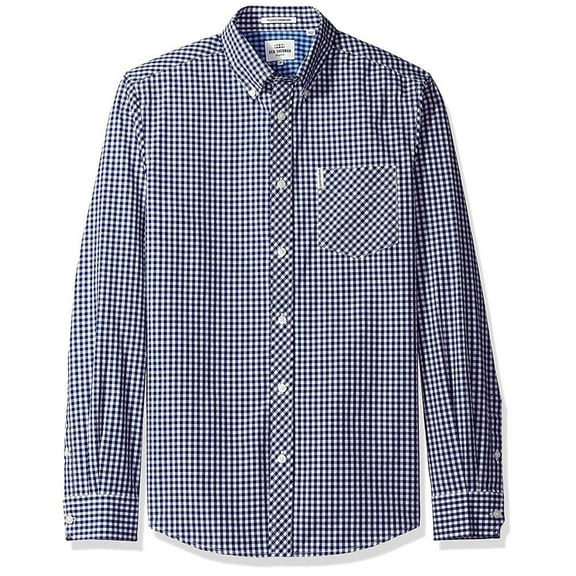 Ben Sherman - Gingham Mod Mens Button-Up Long Sleeve Shirt Blue MD