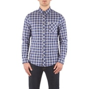 Ben Sherman - Herringbone Check Mens Button-Up Long Sleeve Shirt Blue LG