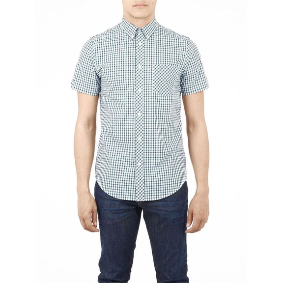 Ben Sherman - House Check Mens Button-Up Short Sleeve Shirt Forest Green SM