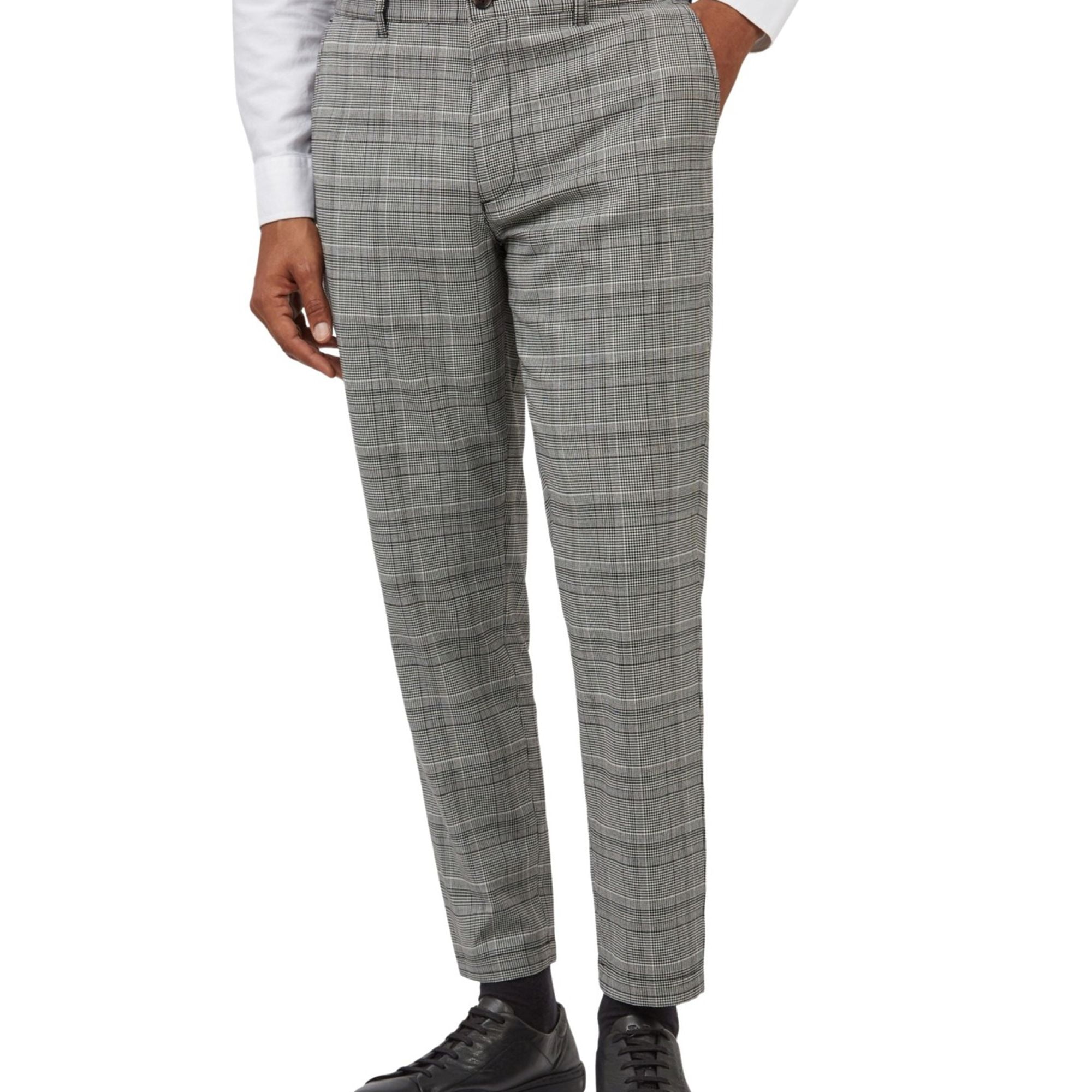 BEN SHERMAN Mens Checkered Dress Pants Slacks, White, 34W x 32L