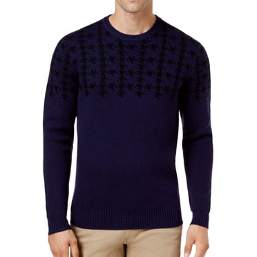 Ben Sherman Mens Houndstooth Knit Sweater, Blue, X-Large