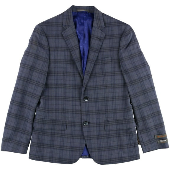 Ben Sherman Mens Plaid Two Button Blazer Jacket, Blue, 40 Regular