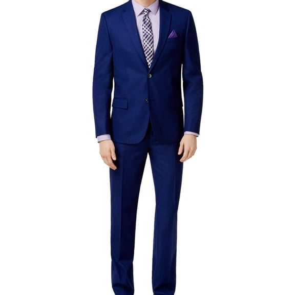 Ben Sherman Mens Solid Dress Pants Slacks, Blue, 36W x UnfinishedL