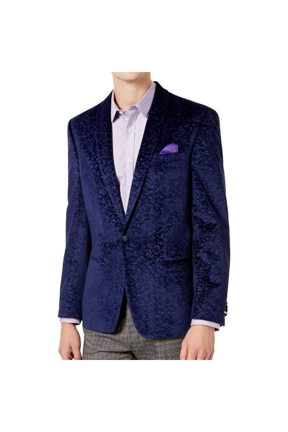 Mens Textured One Button Blazer Jacket, Blue, 44 Regular