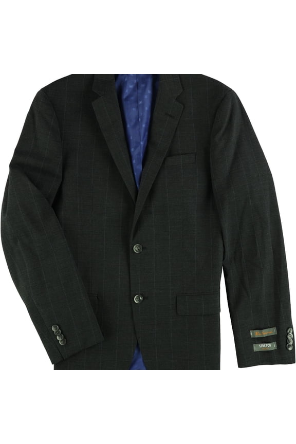 Mens Windowpane Two Button Blazer Jacket, Grey, 36 Short