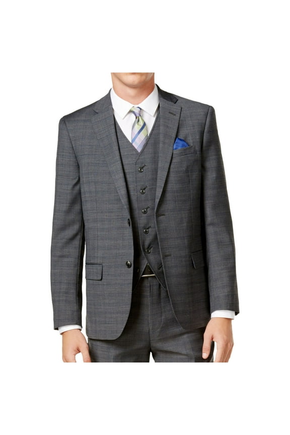 Mens Windowpane Two Button Blazer Jacket, Grey, 40 Regular