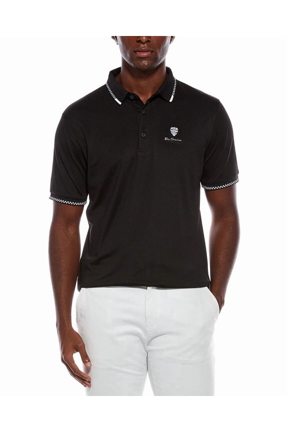 mens Checker Rib Air Pique Sports Fit Polo Shirt, m, Black