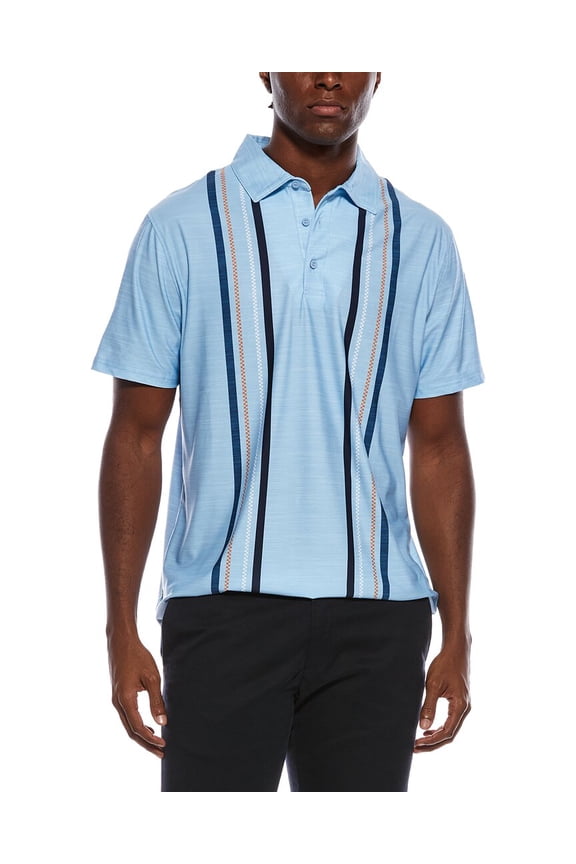 mens  Checkerboard Vertical Stripe Tech Polo Shirt, m, Blue