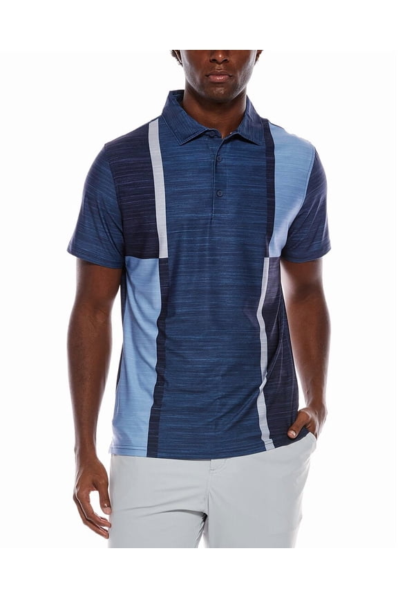 mens  Color Block Mélange Tech Jersey Sports Fit Polo Shirt, s, Blue