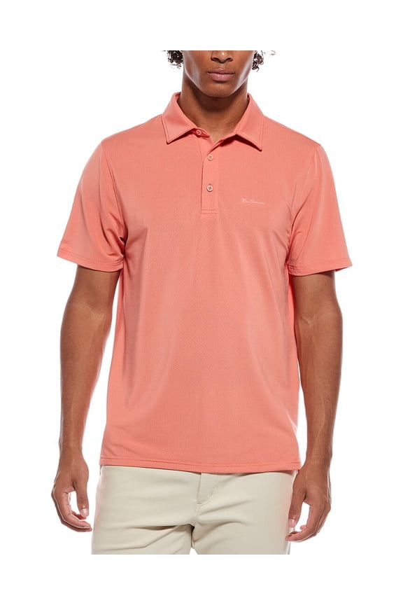 mens Dobby Jacquard Tech Pique Sport Fit Polo Shirt, XL, Red
