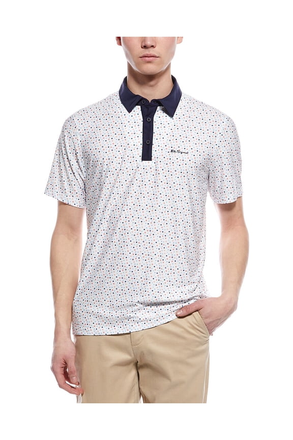 mens  Dots Sports Fit Polo Shirt, XL, White