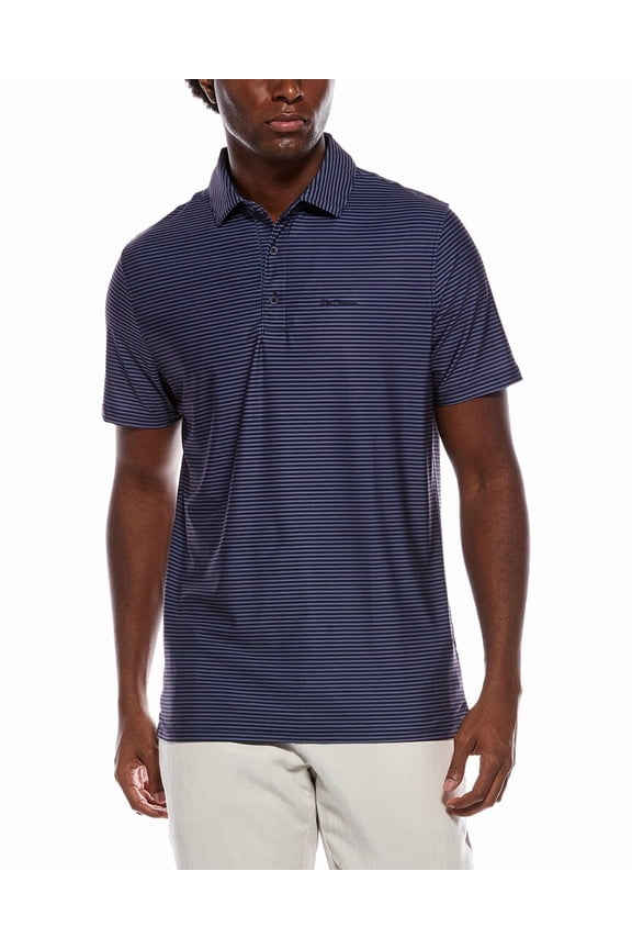 mens Mini Stripes Tech Jersey Sports Fit Polo Shirt, m, Navy