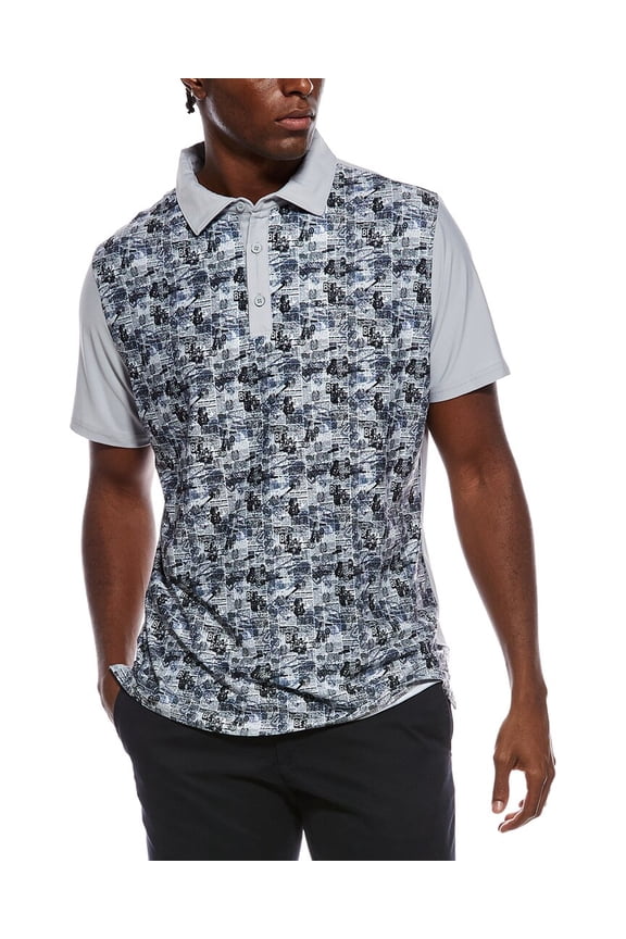mens  Punk News Tech Jersey Sports Fit Polo Shirt, XL, Gray