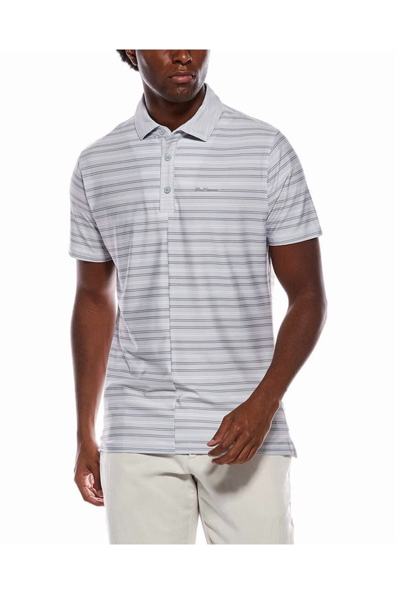 mens Stripe Colorblock Tech Polo Shirt, XL, Gray