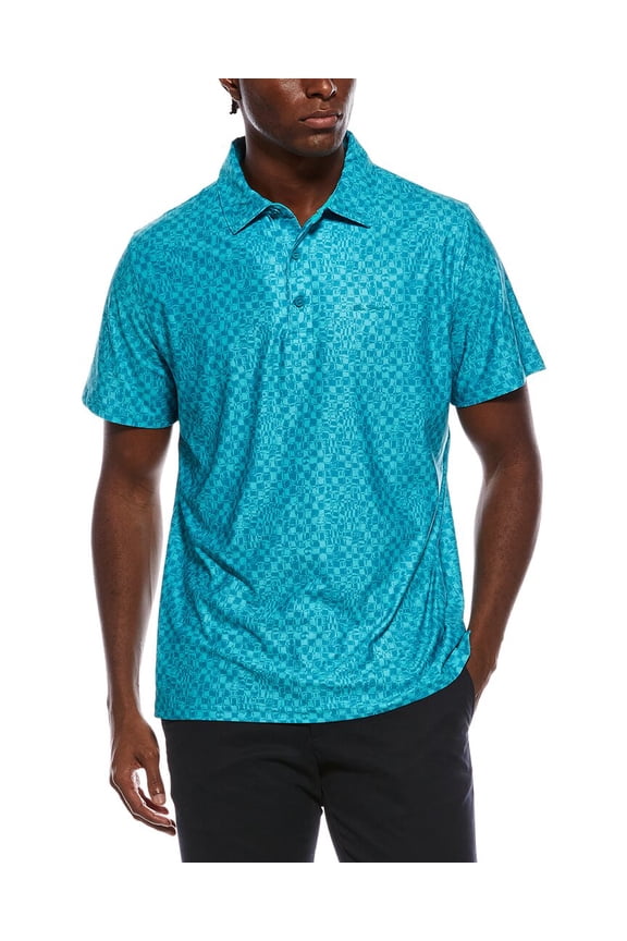 mens Twisted Checker Tech Jersey Sports Fit Polo Shirt, s, Green