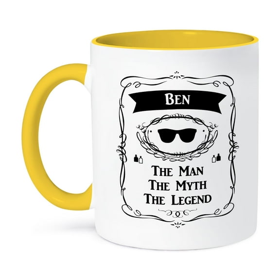 3dRose, Ben - The Man The Myth The Legend - personal name personalized gift, 11oz Two-Tone Yellow Mug