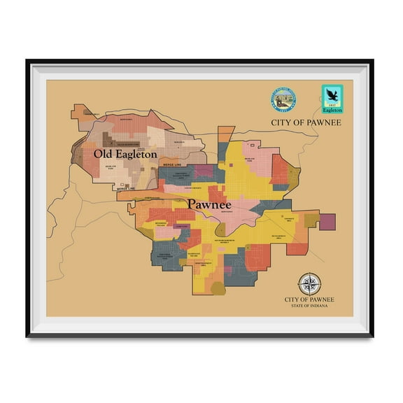 Ben Wyatt Office Pawnee Old Eagleton Merger Map Poster 16 x 20