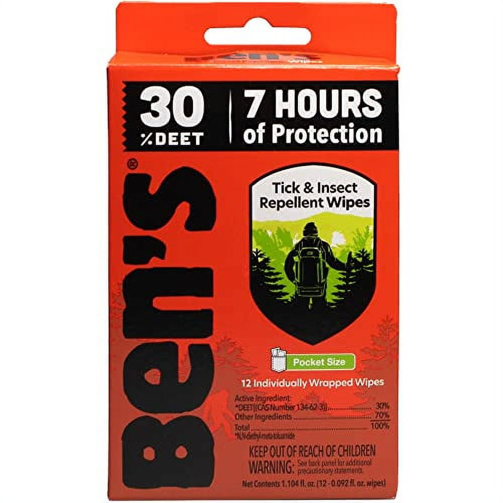Ben's 30 DEET Mosquito, Tick, Insect Repellent Wipes, 12 Count, Travel