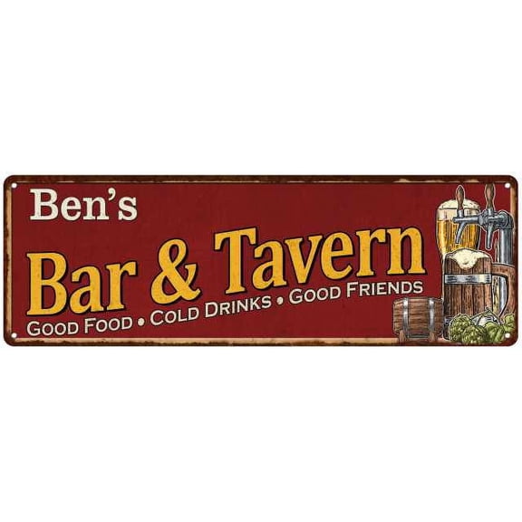 Ben's Bar and Tavern Red Chic Sign Man Cave Decor Gift 6x18 206180002005