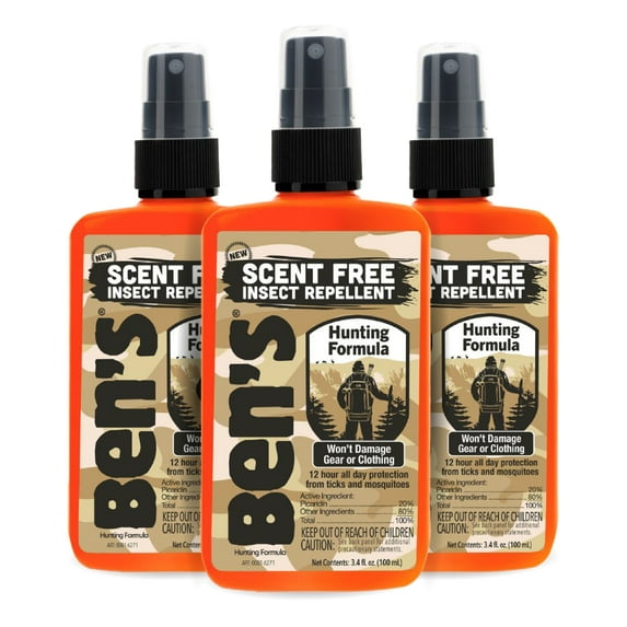 Ben's Hunting Formula - Tick & Mosquito Repellent for Up to 12 Hours of Protection - 20% Picaridin Bug Spray with Pump Spray - Sweat-Resistant - 3.4 oz (3 Pack)