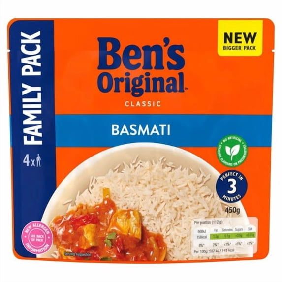 Ben's Original Basmati Microwave Rice Family Pack 450g, British Import (Pack of 2)