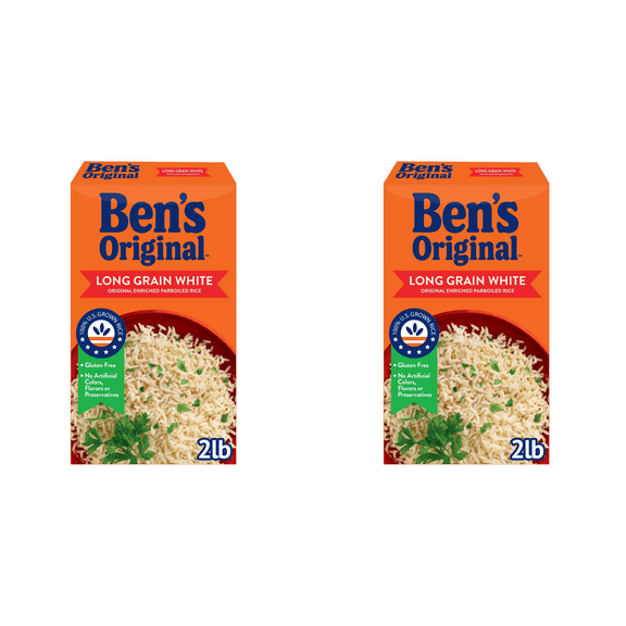 Ben's Original Enriched Long Grain White Parboiled Rice, 2 lb - Pack of 2 - Grocery Staple, Easy Prep, Family Favorite, Pantry Essential, Quick Meal