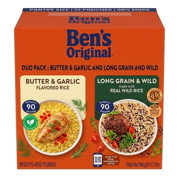 Ben's Original Long Grain & Wild Flavored Rice And Ben's Original Butter & Garlic Flavored Rice - Combo Pack, Total Net Wt. 17.6 oz