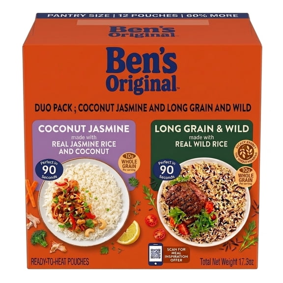 Ben's Original Long Grain & Wild Flavored Rice And Ben's Original Coconut Jasmine Flavored Rice - Combo Pack, Total Net Wt. 17.3 oz