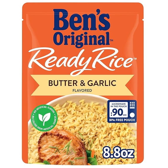 BEN'S ORIGINAL Ready Rice Butter and Garlic Flavored Rice, Easy Dinner Side, 8.8 oz Pouch (Pack of 3)