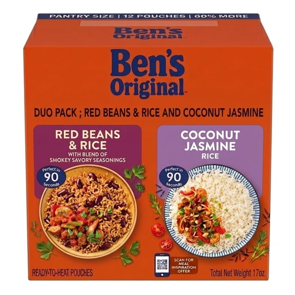 Ben's Original Ready Rice Coconut Jasmine Flavored Rice And Ben's Original Ready Rice Red Beans & Rice - Combo Pack, Total Net Wt. 17.0 oz