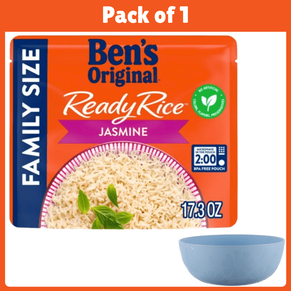 Ben's Original Ready Rice Jasmine Family Size Rice, Easy Dinner Side, 17.3 oz Pouch-With Bowl by Mahad