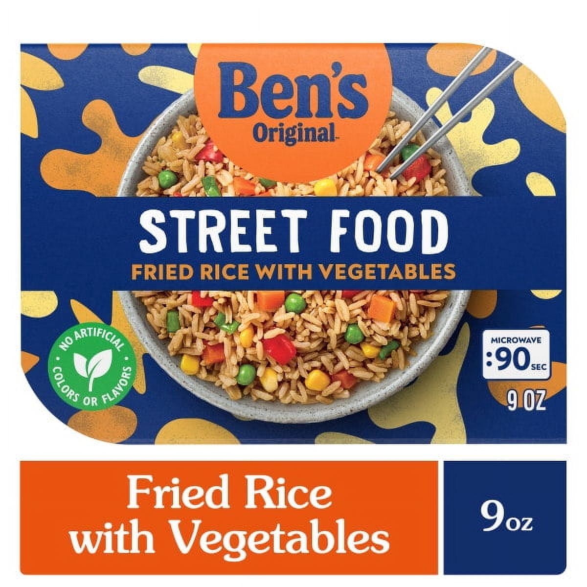 Ben's Original Street Food Fried Rice with Vegetables. 9 Ounces Per Tray. Fully Cooked. Heat and Eat In Just 90 Seconds!