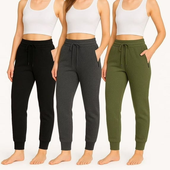 BenBen Women's Fleece Jogger Sweatpants with Zipper Pockets Soft and Stylish - 3 Pack
