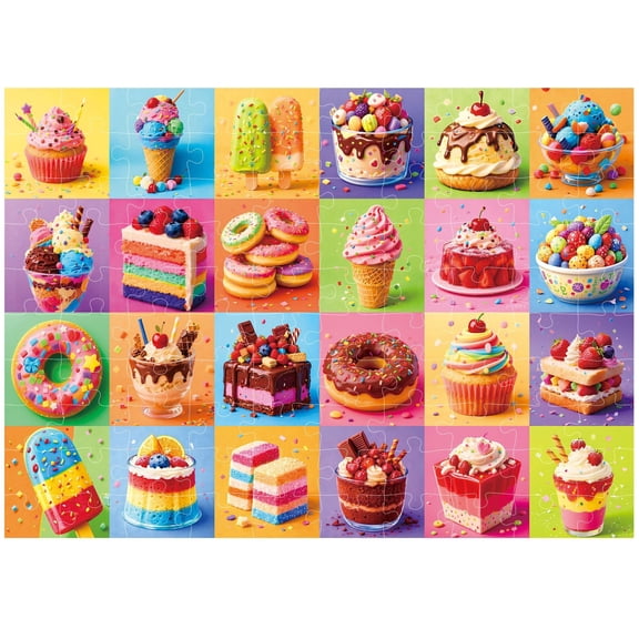 BenBen 100 Piece Puzzles for Kids 4-8, Rainbow Dessert Party, Jigsaw Puzzles for 5-7 year old