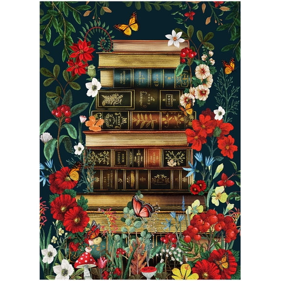 BenBen Jigsaw Puzzles for Adults 1000 Pieces, Vintage Books and Wildflower,26.63 in x 19.25 in