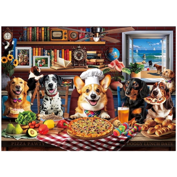 BenBen 1000 Pieces Puzzles for Adults, Dogs' Dinner Party, Dog Jigsaw Puzzle with Patterns on Back