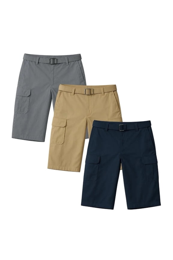 3 Pack Mens Shorts Cargo Style With Adjustable Belt Outdoor Essential