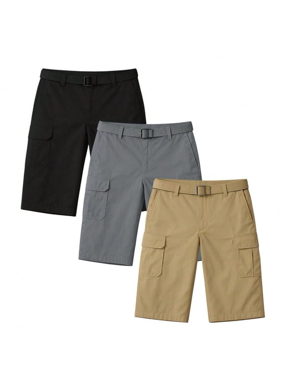 3 Pack Mens Shorts Cargo Style With Adjustable Belt Outdoor Essential