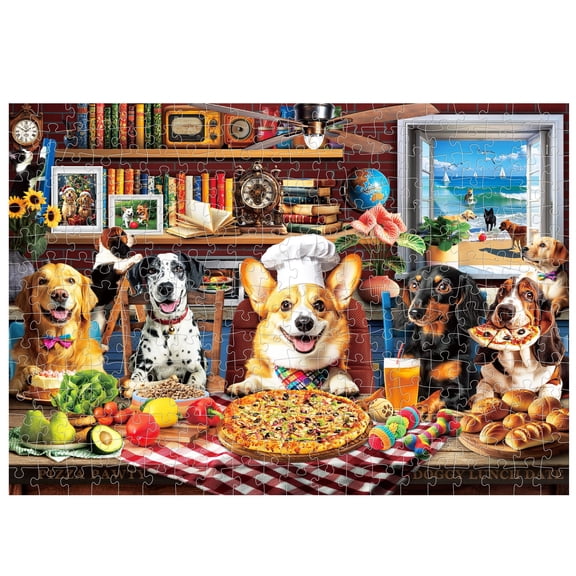BenBen 300 Pieces Puzzles for Adults, Dogs' Dinner Party, Jigsaw Puzzles with Patterns on Back
