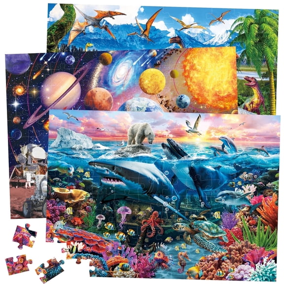 BenBen 100 Pieces Puzzles for Kids Ages 4-8, 3 Pack Large Puzzles for Toddlers 3-6, Toys for Boys Girls