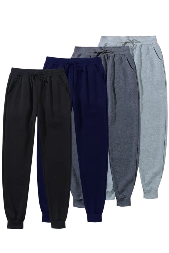 4 Pack Men Fleece Athletic Jogger Pants with Pockets - Soft and Comfortable Sweatpants