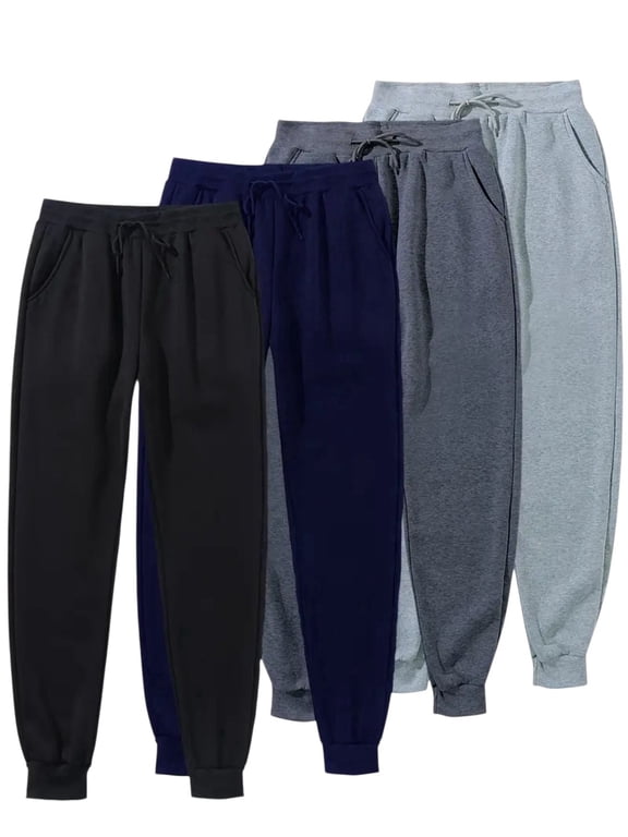 4 Pack Men Fleece Athletic Jogger Pants with Pockets - Soft and Comfortable Sweatpants