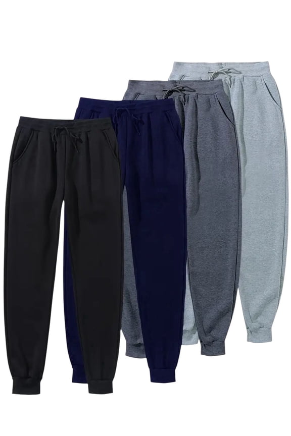 4 Pack Men Fleece Athletic Jogger Pants with Pockets - Soft and Comfortable Sweatpants