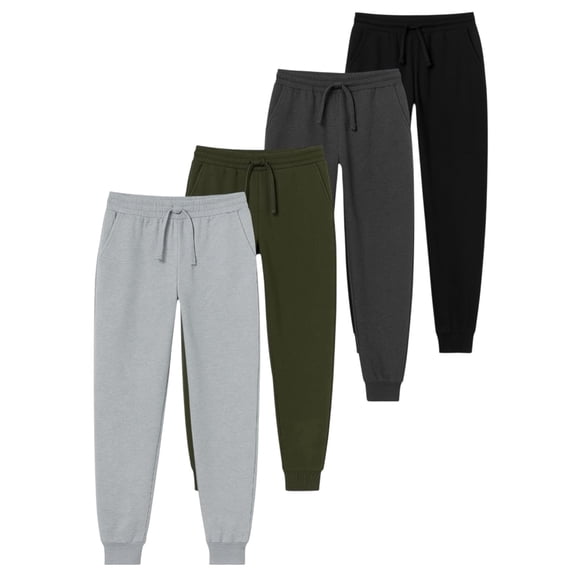 BenBen 4 Pack Men Fleece Athletic Jogger Pants with Pockets - Soft and Comfortable Sweatpants
