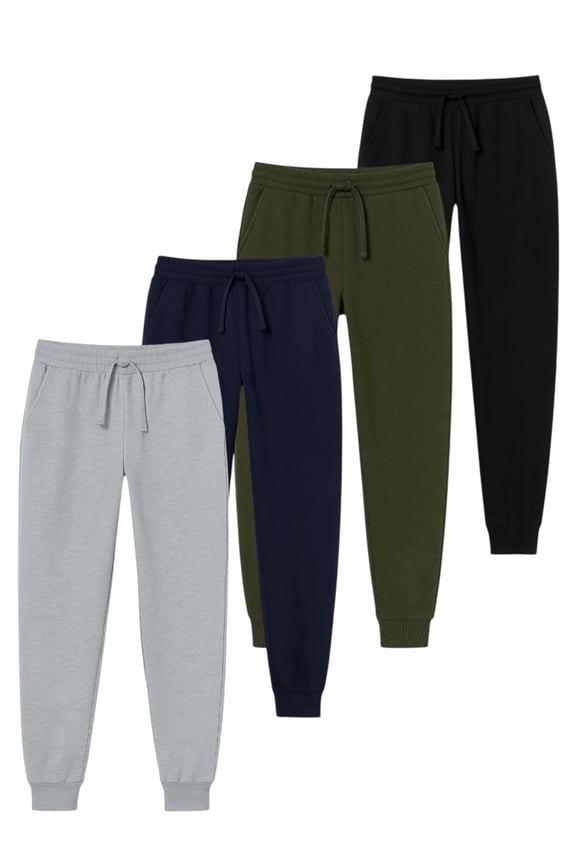 4 Pack Men Fleece Athletic Jogger Pants with Pockets - Soft and Comfortable Sweatpants