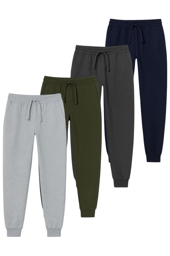4 Pack Men Fleece Athletic Jogger Pants with Pockets - Soft and Comfortable Sweatpants
