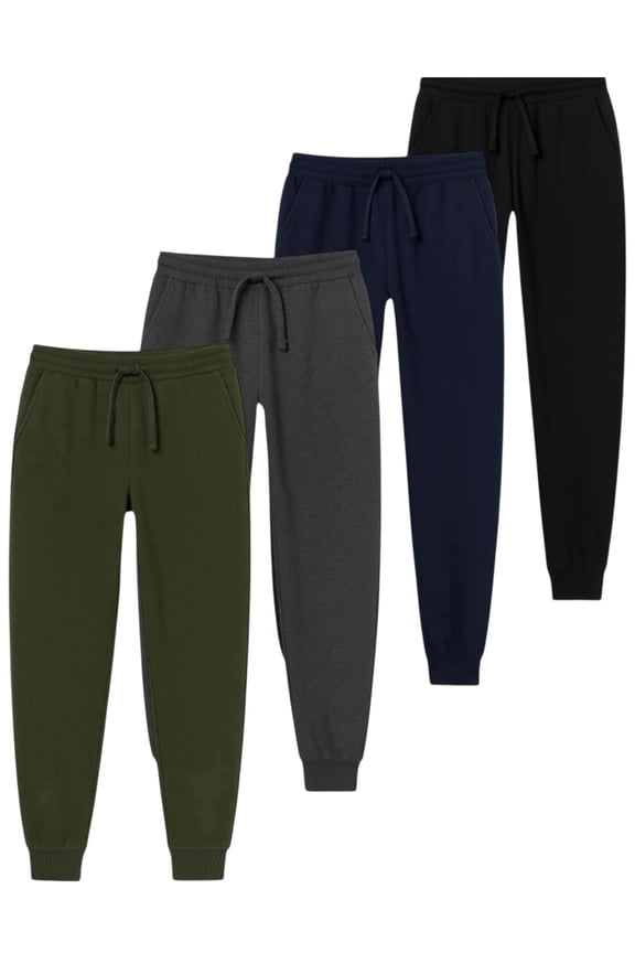 4 Pack Men Fleece Athletic Jogger Pants with Pockets - Soft and Comfortable Sweatpants